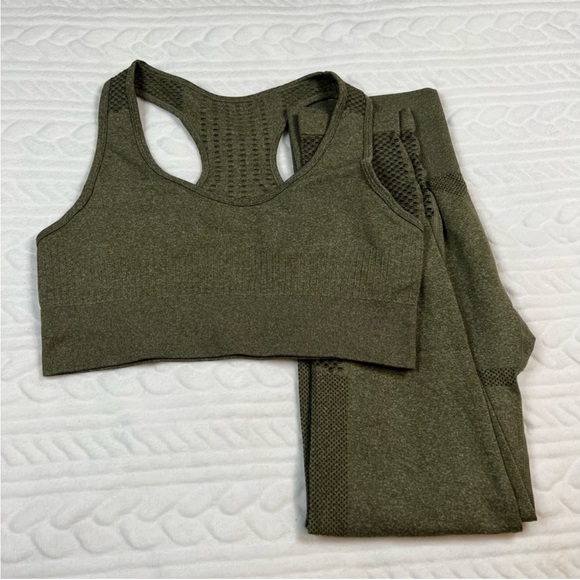 SHEIN Pants - SHEIN Olive Green Leggings and Sports Bra Set